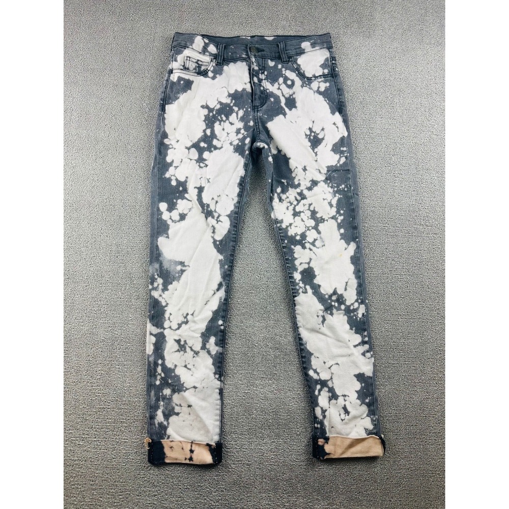Gucci Jeans Women 30 Grey White Bleach Splatter Rose Embroidery Italy Made‎
